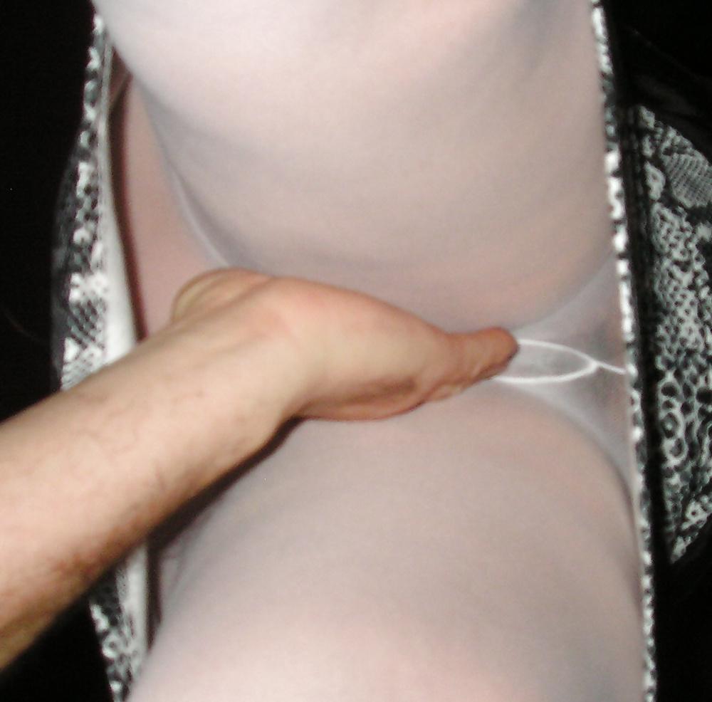 9P My girlfriends upskirt no knickers white tights pantyhose