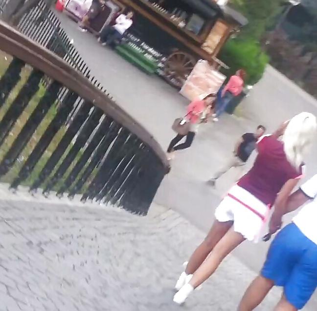 7P Spy sexy blonde skirt and feet romanian