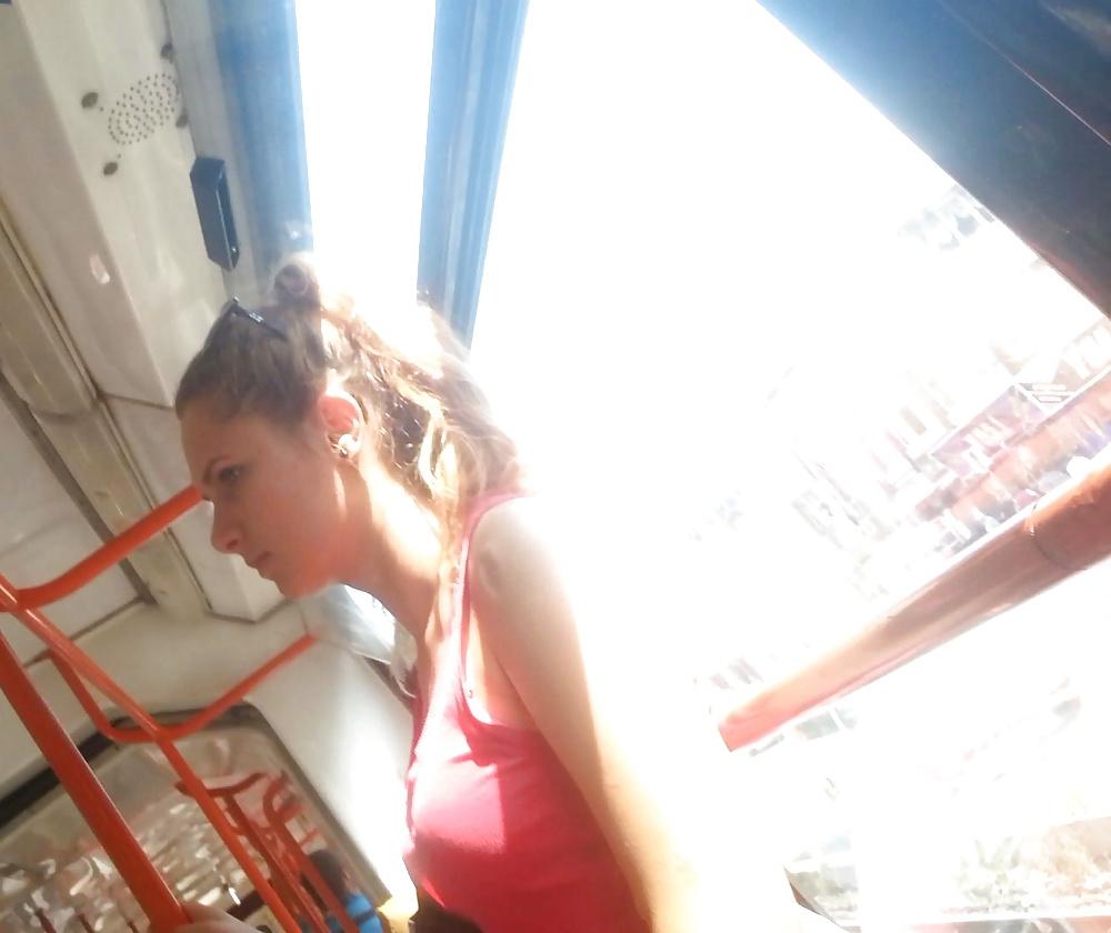4P Spy sexy blonde sweet girl in tram romanian