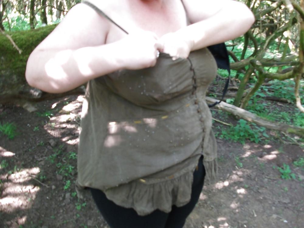 23P Flashing big boobs in the wood!