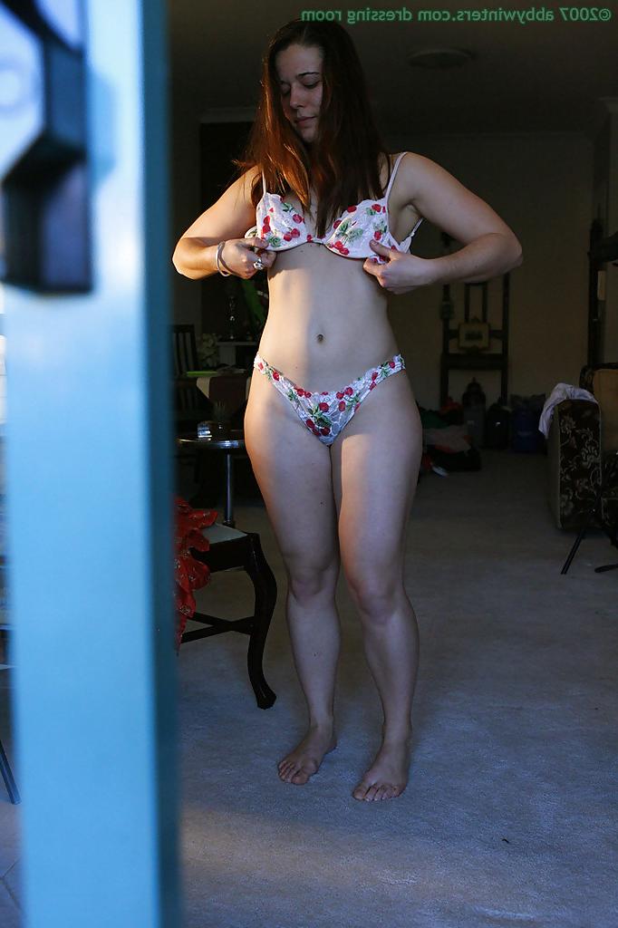 16P Naked MILF Lilou pulls pretty panties up to cover hairy pussy