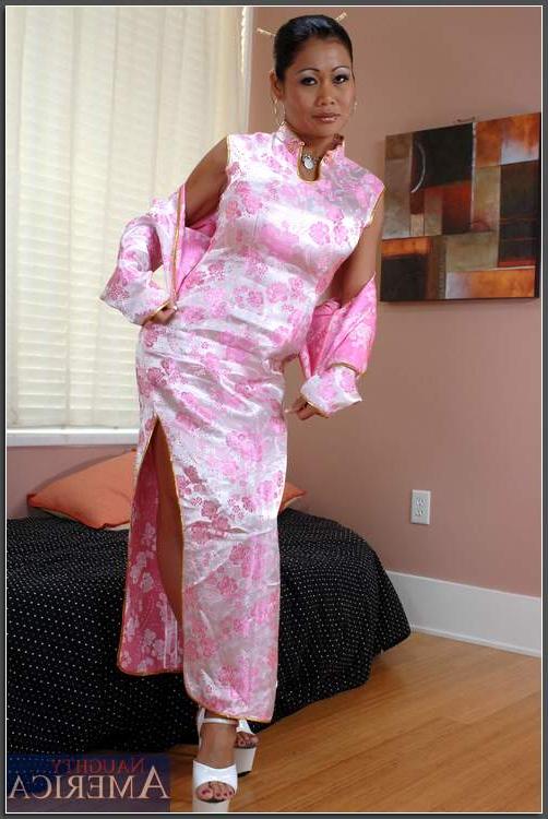 16P Sexy asian babe Charina Lee strips from a silk dress and panties