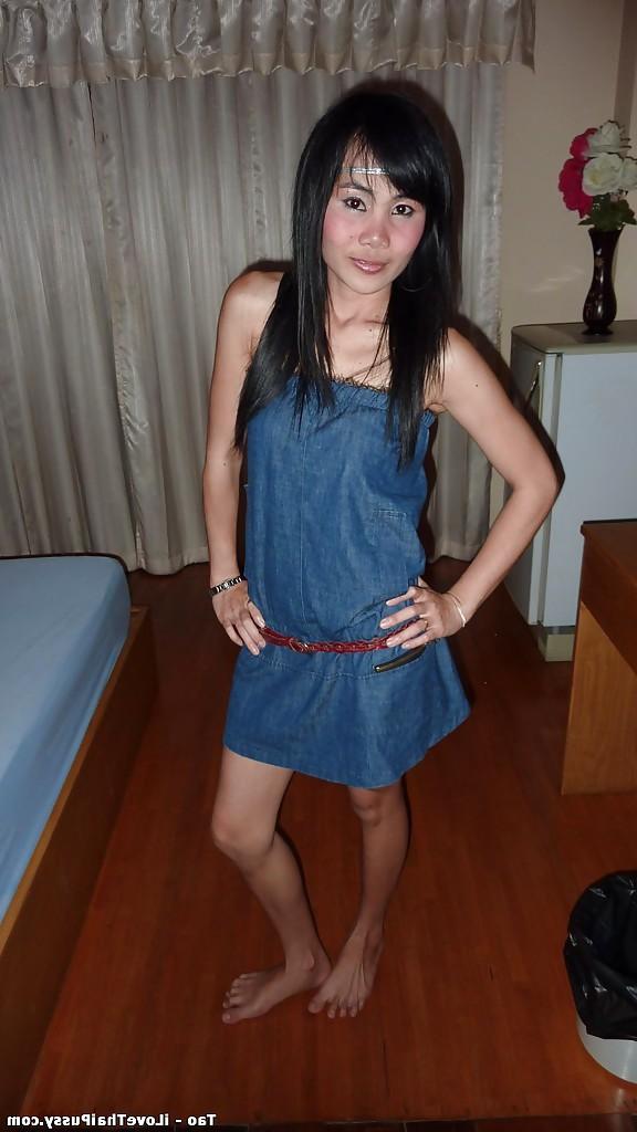 12P Thai chick Tao sliding white underwear aside to exhibit shaved vagina