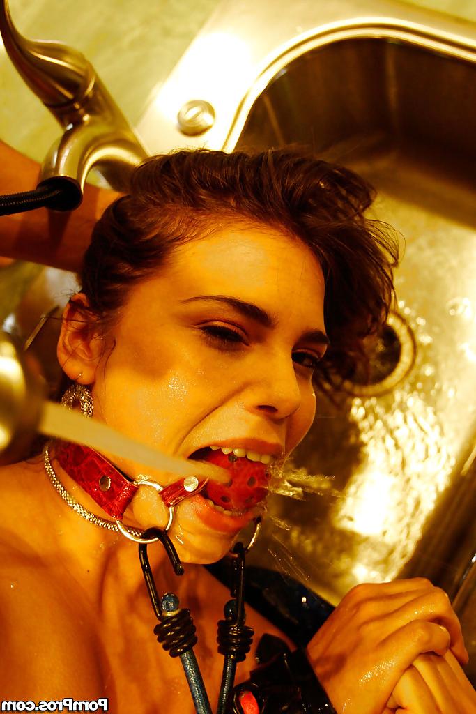 16P Young babe Izy Bella Blu gets bondage fucked with a gag in her mouth