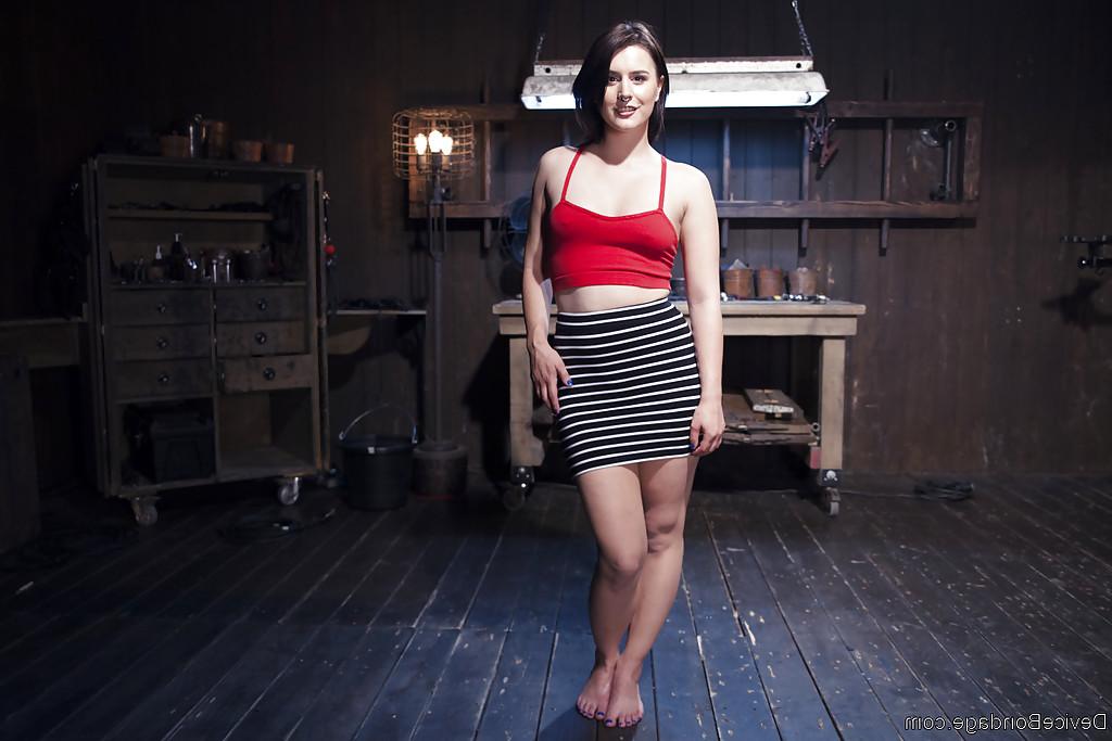 16P Brunette bondage model Katharine Cane taking painful pegging