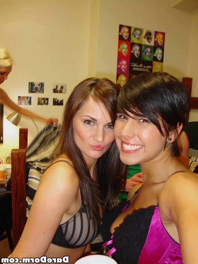 16P Hot coeds in lingerie have lesbian fun and share a hard dick