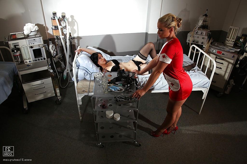 16P Kathia Nobili in doctor's uniform is dominating her slave Lexy Little