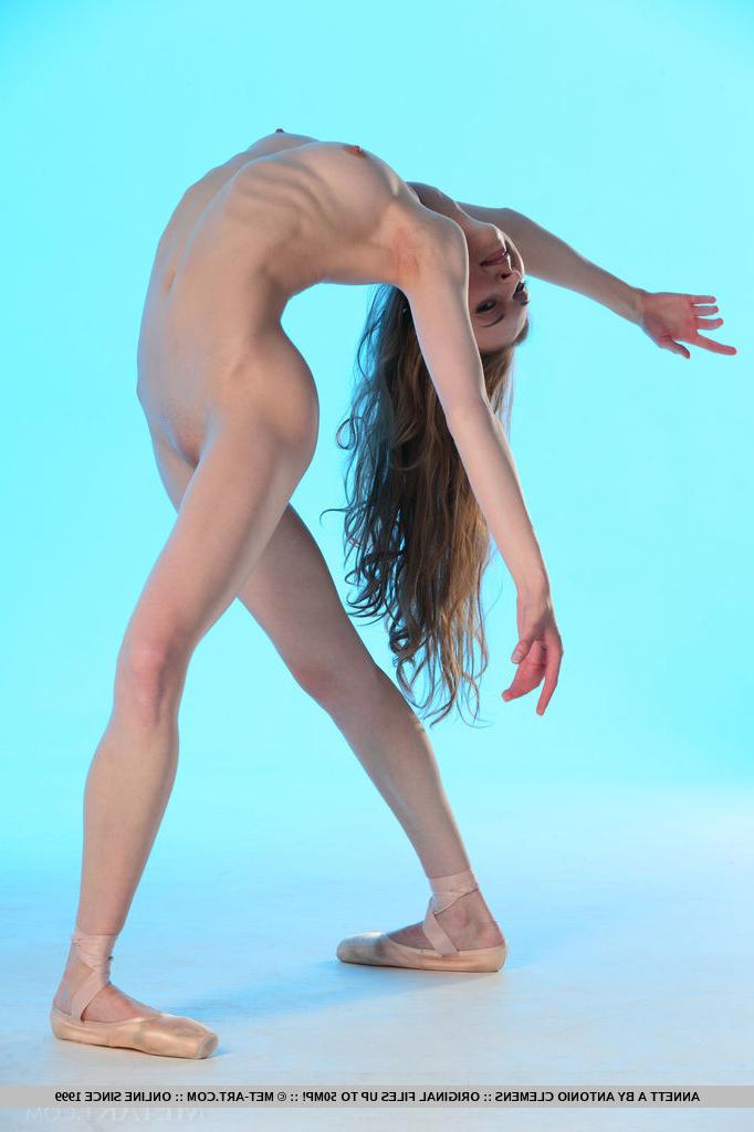 18P Flexible dancer Annett A removes pantyhose & white skirt to show tiny tits