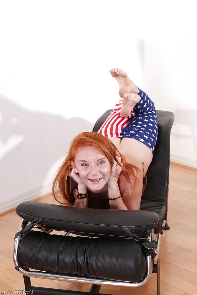 16P Alex Tanner is posing on the leather couch and floor with pleasure
