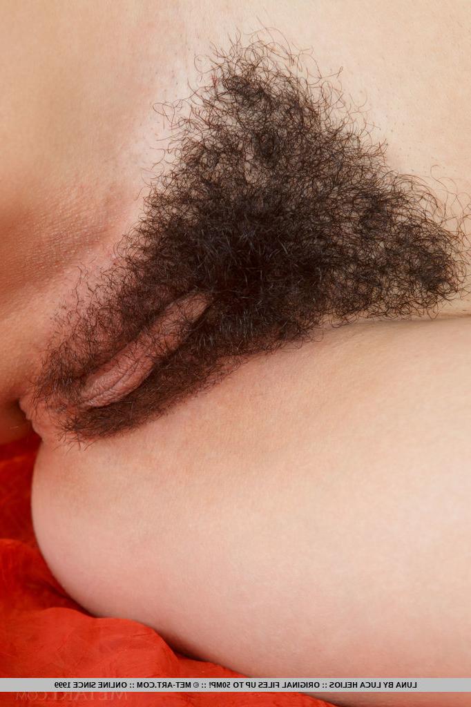 18P Young brunette hottie Luna spreads her legs to unveil her hairy muff
