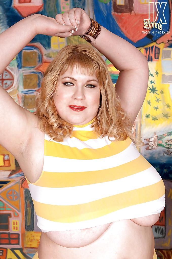 16P Blond bbw with fat tits and ass Angellyne Hart strips down to panties