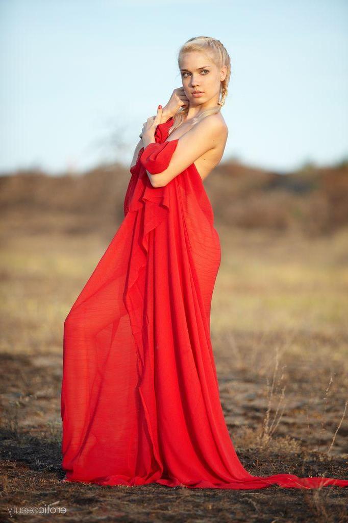 16P Beautiful blonde teen Aljena A wears only her pigtails outside