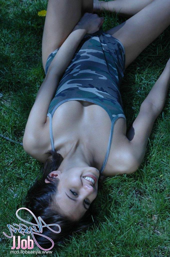 15P Alyssa Doll does a tease on her lawn