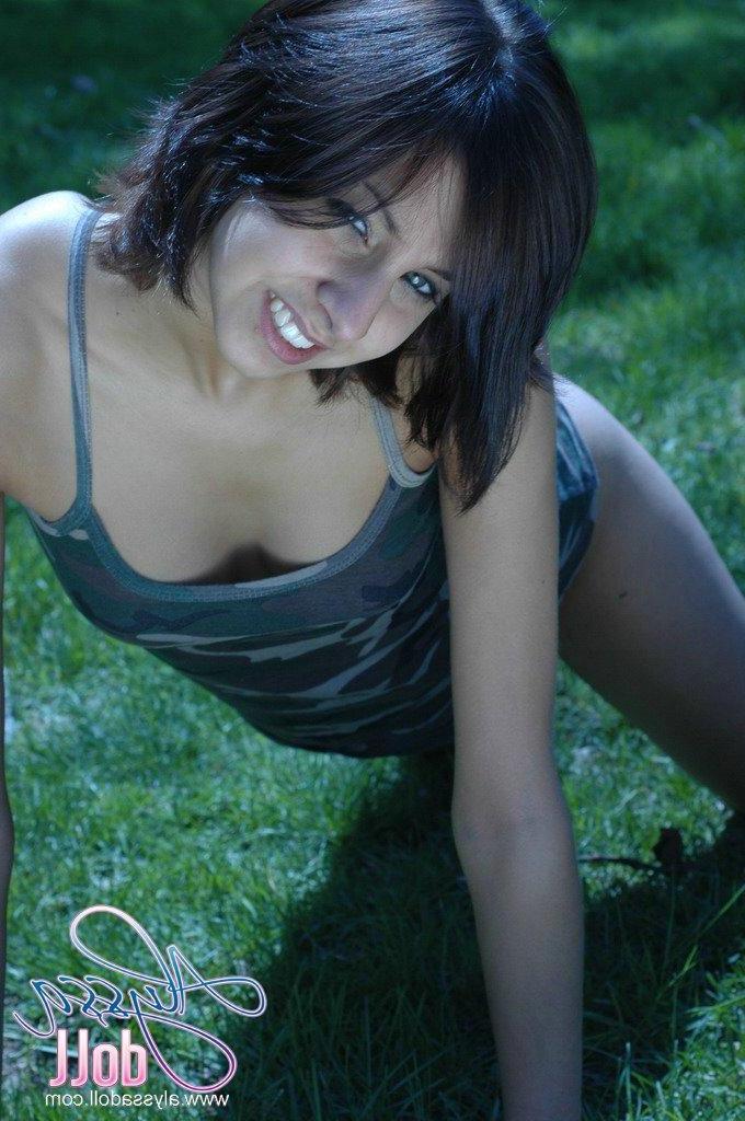 15P Alyssa Doll does a tease on her lawn