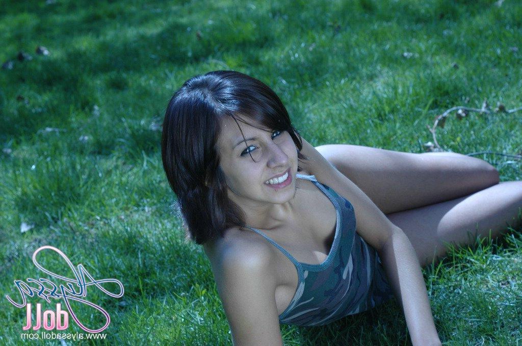 15P Alyssa Doll does a tease on her lawn