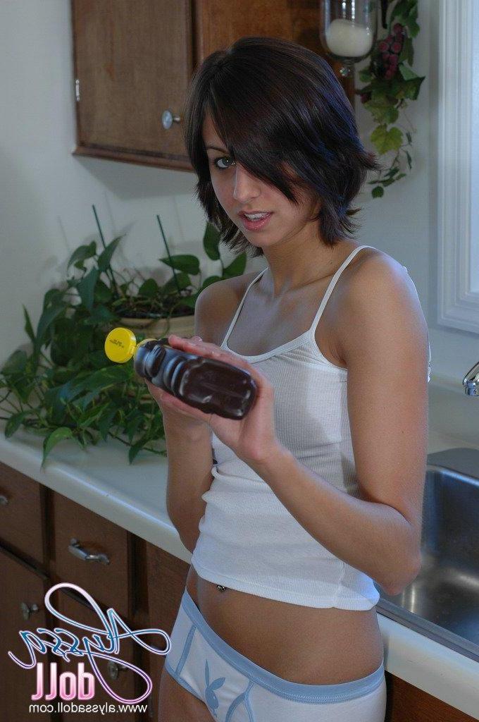 15P Alyssa gets messy with some chocolate syrup