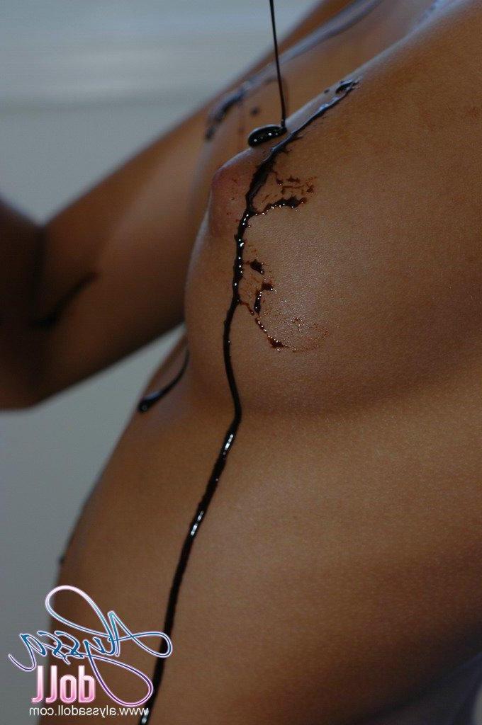 15P Alyssa gets messy with some chocolate syrup
