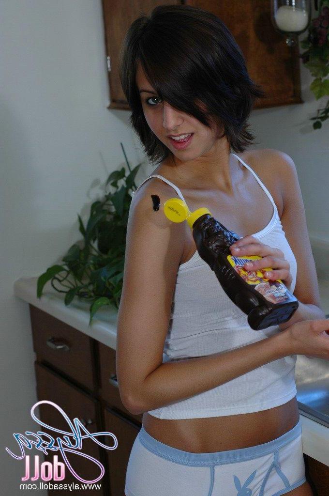 15P Alyssa gets messy with some chocolate syrup