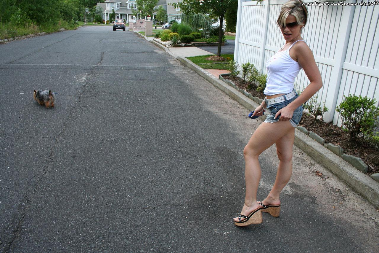 14P Ann Angel pulls down her panties from under her skirt