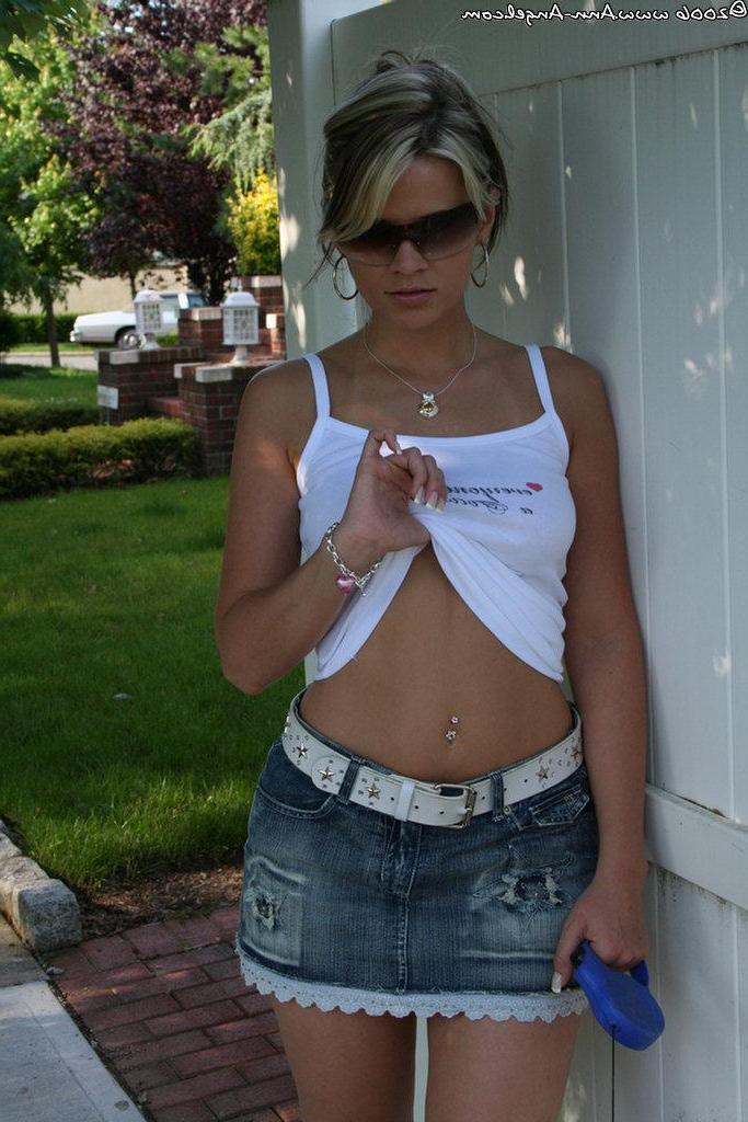 14P Ann Angel pulls down her panties from under her skirt