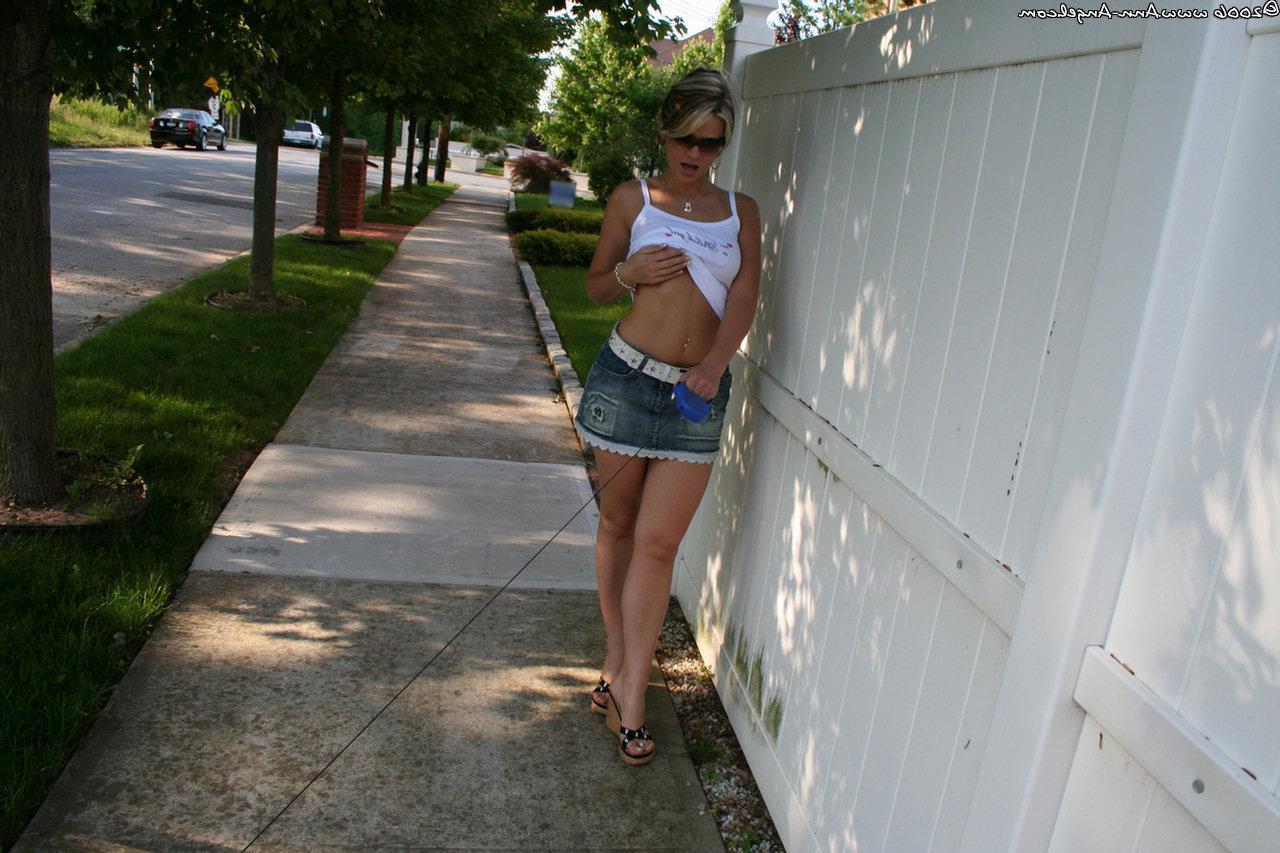 14P Ann Angel pulls down her panties from under her skirt