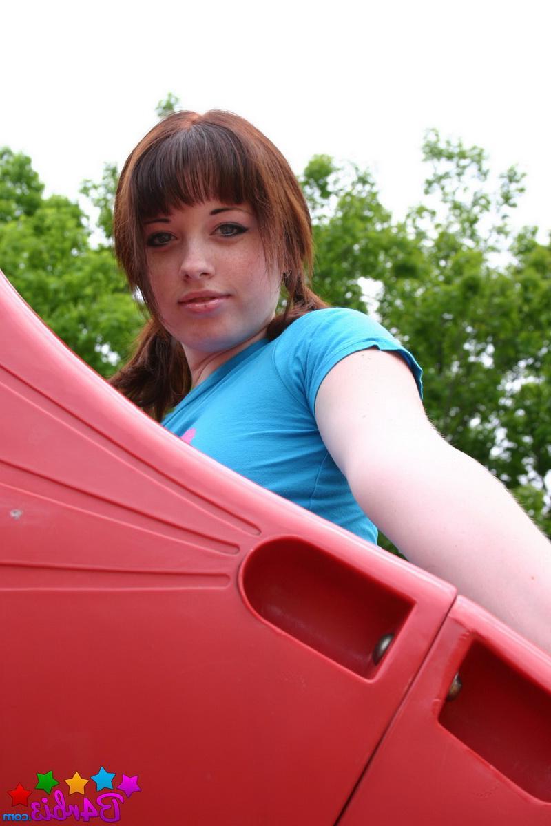 12P Cute tease Barbie shows off her perfect perky tits and tight round ass at the playground