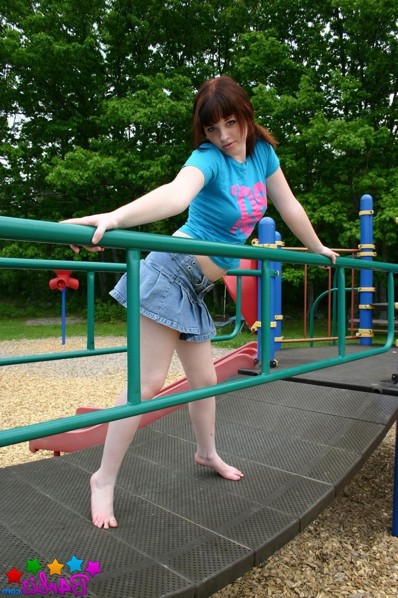 12P Cute tease Barbie shows off her perfect perky tits and tight round ass at the playground