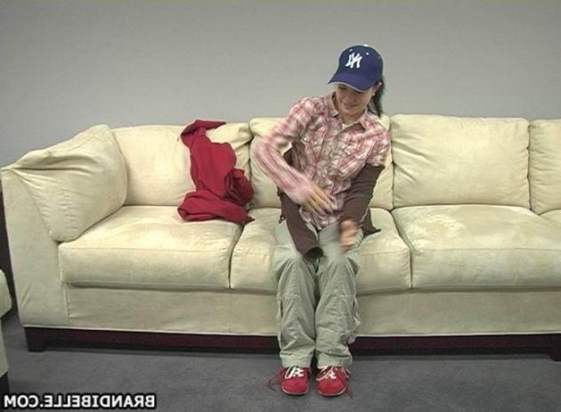 16P Pictures of teen amateur Brandi Belle stripping on the couch