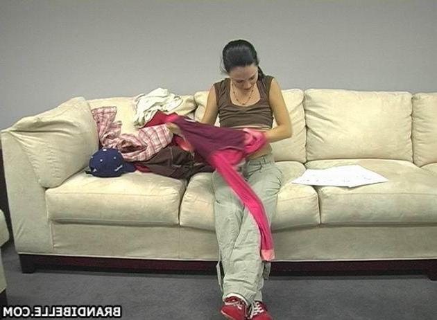 16P Pictures of teen amateur Brandi Belle stripping on the couch