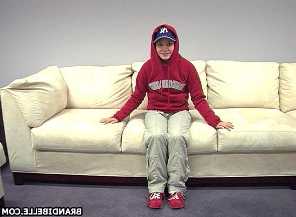 16P Pictures of teen model Brandi Belle stripping on the couch