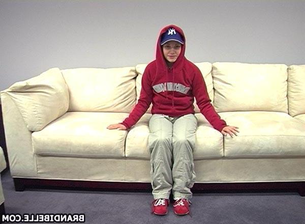 18P Pictures of teen cutie Brandi Belle stripping on a couch