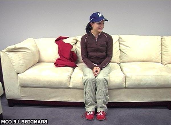 18P Pictures of teen cutie Brandi Belle stripping on a couch
