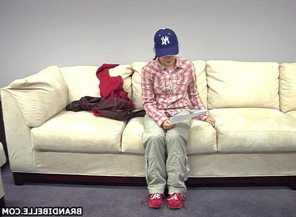 18P Pictures of teen cutie Brandi Belle stripping on a couch