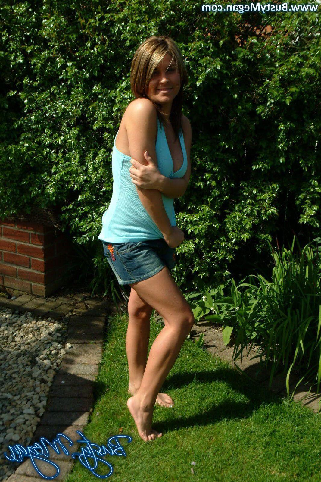 16P Pictures of teen star Busty Megan showing her titties outside