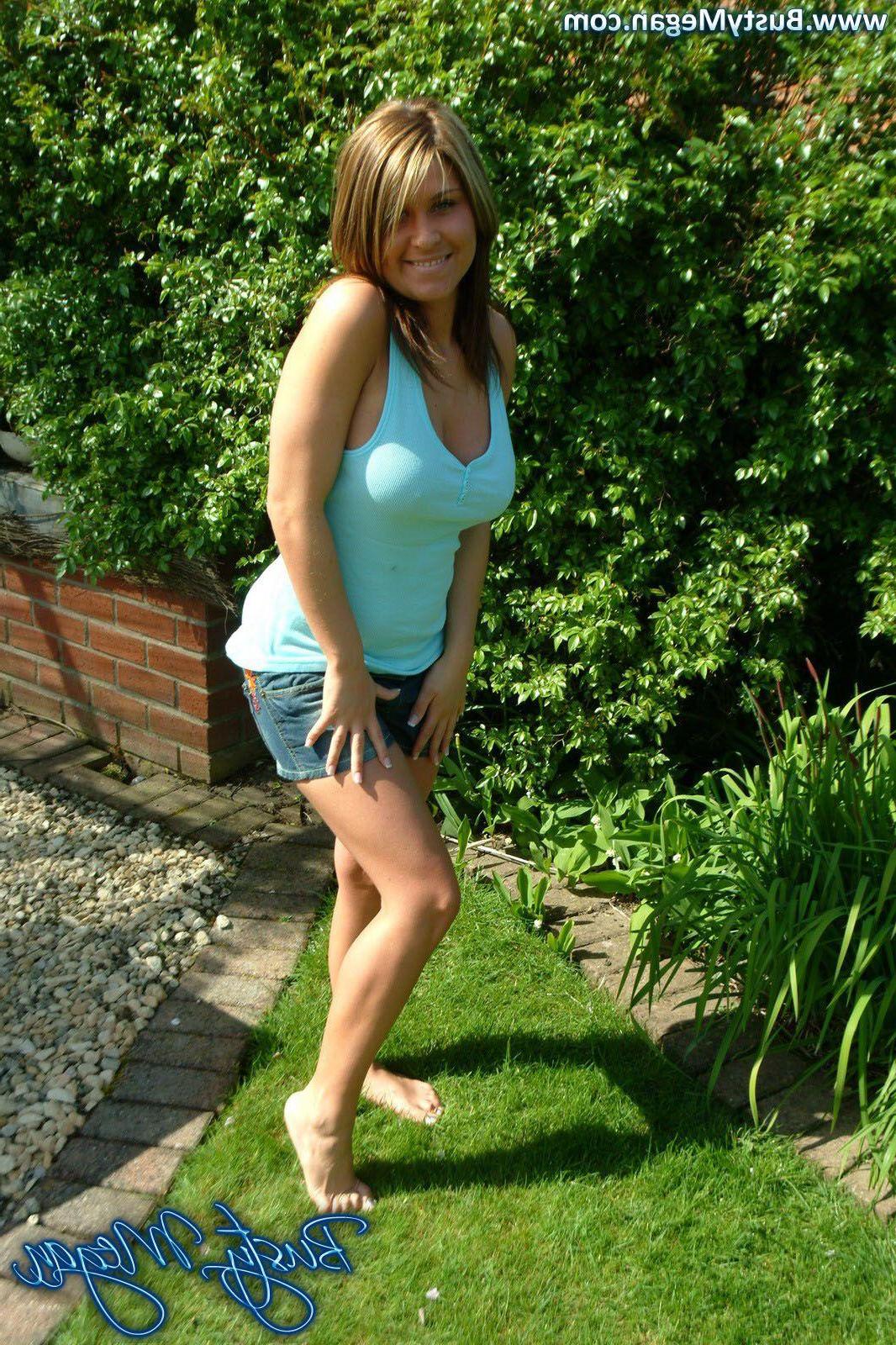 16P Pictures of teen star Busty Megan showing her titties outside