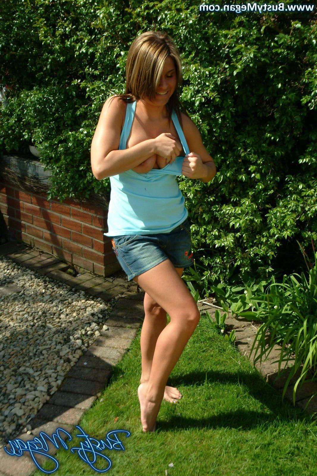 16P Pictures of teen star Busty Megan showing her titties outside