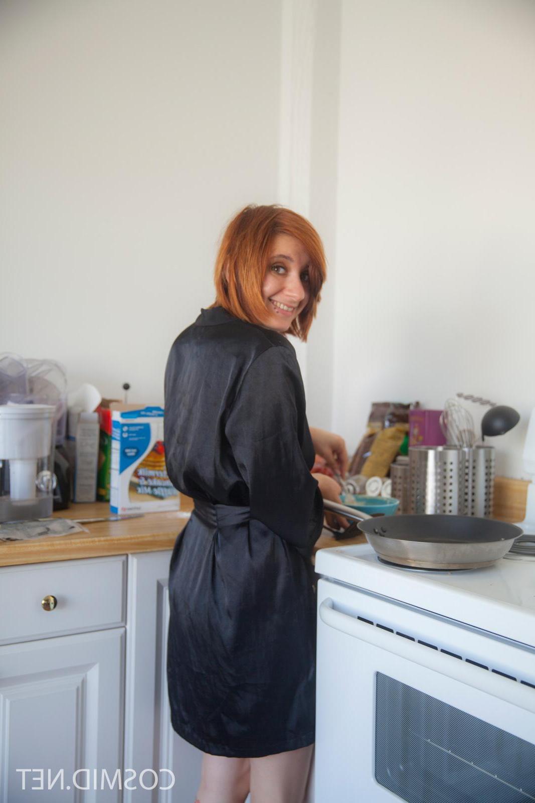 16P Busty redhead teen Chelsea Bell gets naked while making some eggs