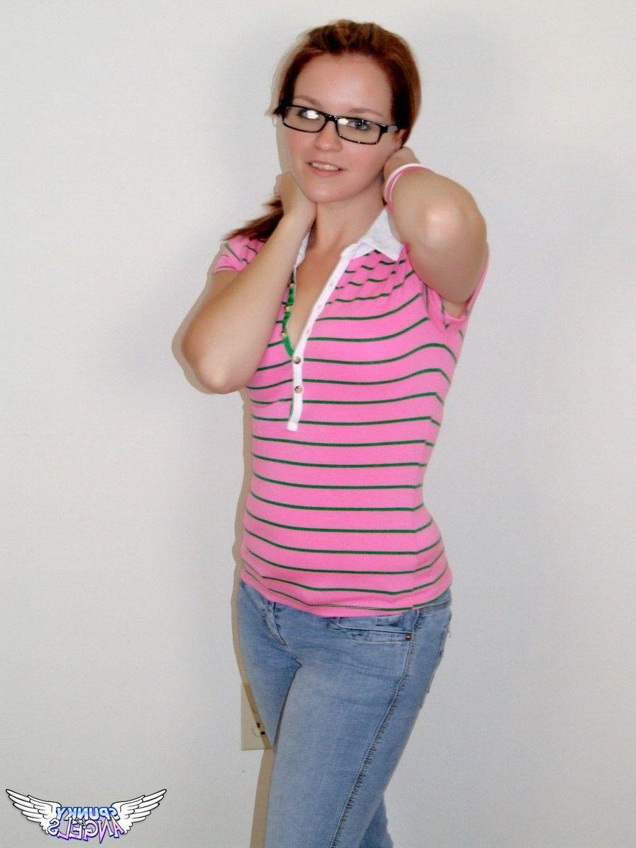 20P Pictures of girl Claire teasing with her glasses and panties