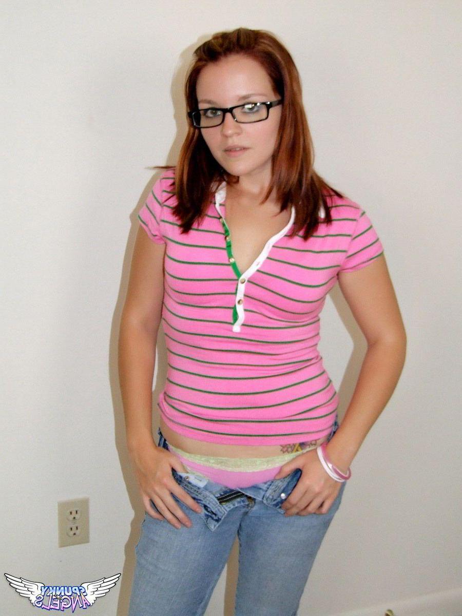 20P Pictures of girl Claire teasing with her glasses and panties