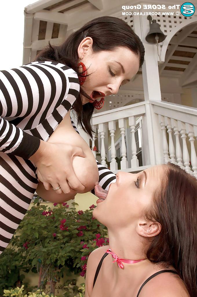 16P Lesbians in corset and bodystocking fondling boobs and spreading pussy