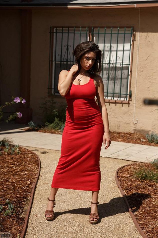 8P Busty brunette coed Darcie Dolce teases with her sexy body