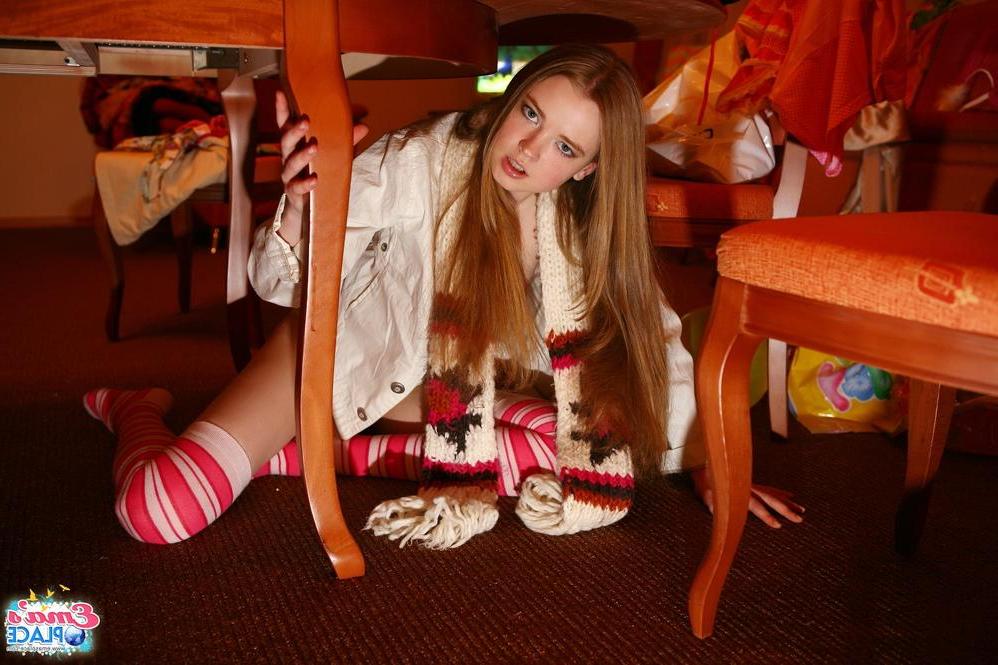 15P Pictures of teen Ema's Place teasing in long striped socks