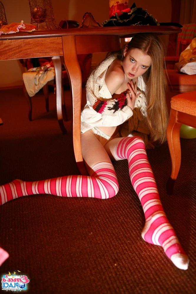15P Pictures of teen Ema's Place teasing in long striped socks