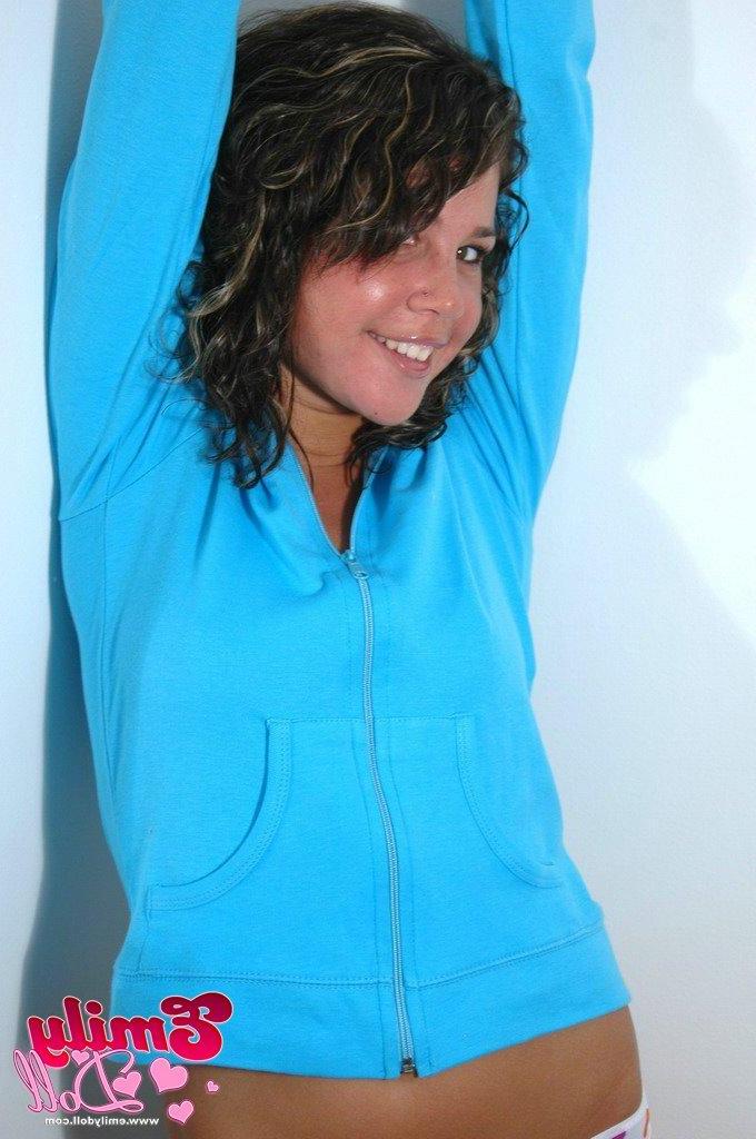 15P Emily shows her tiny perky boobs