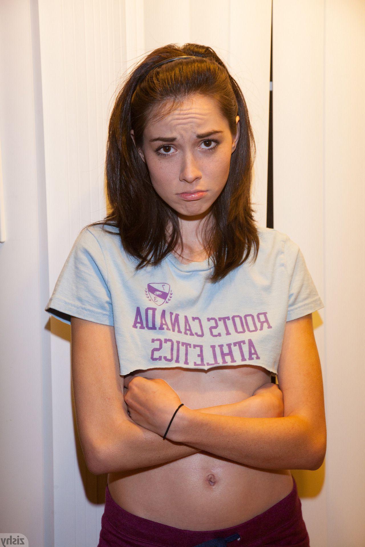 12P Brunette teen Emily Grey teases in her socks and panties
