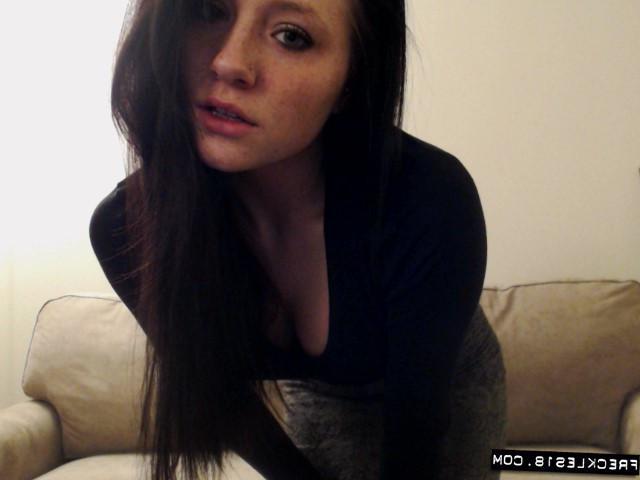 12P Brunette cutie Freckles 18 teases in her tight gray skirt