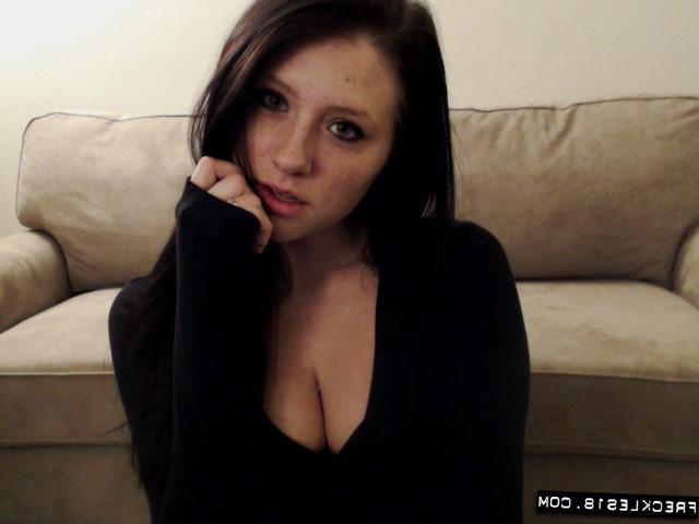 12P Brunette cutie Freckles 18 teases in her tight gray skirt
