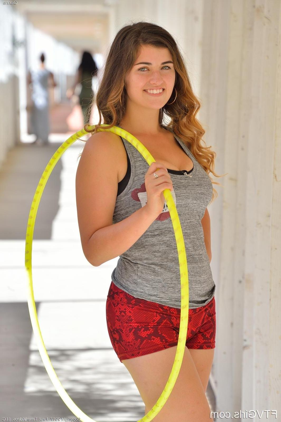 15P Busty college girl Gianna shows off her diverse skillset