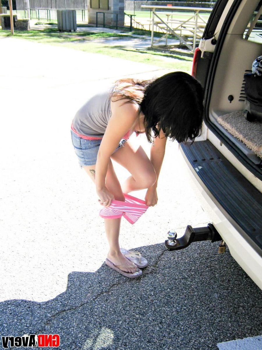 12P Watch as Avery changes her outfits outside at the public park