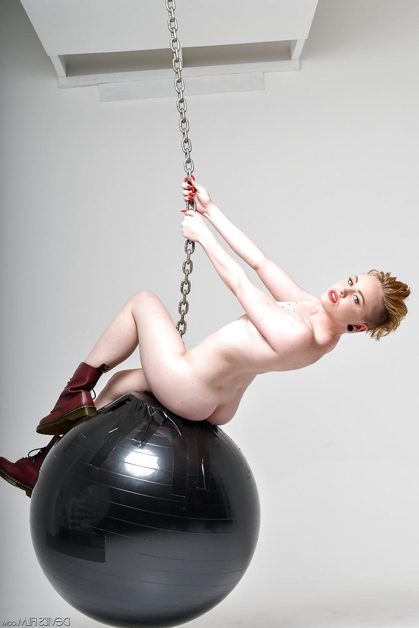 15P Seductive blonde doll with a cute ass Miley Mae rides a wrecking ball